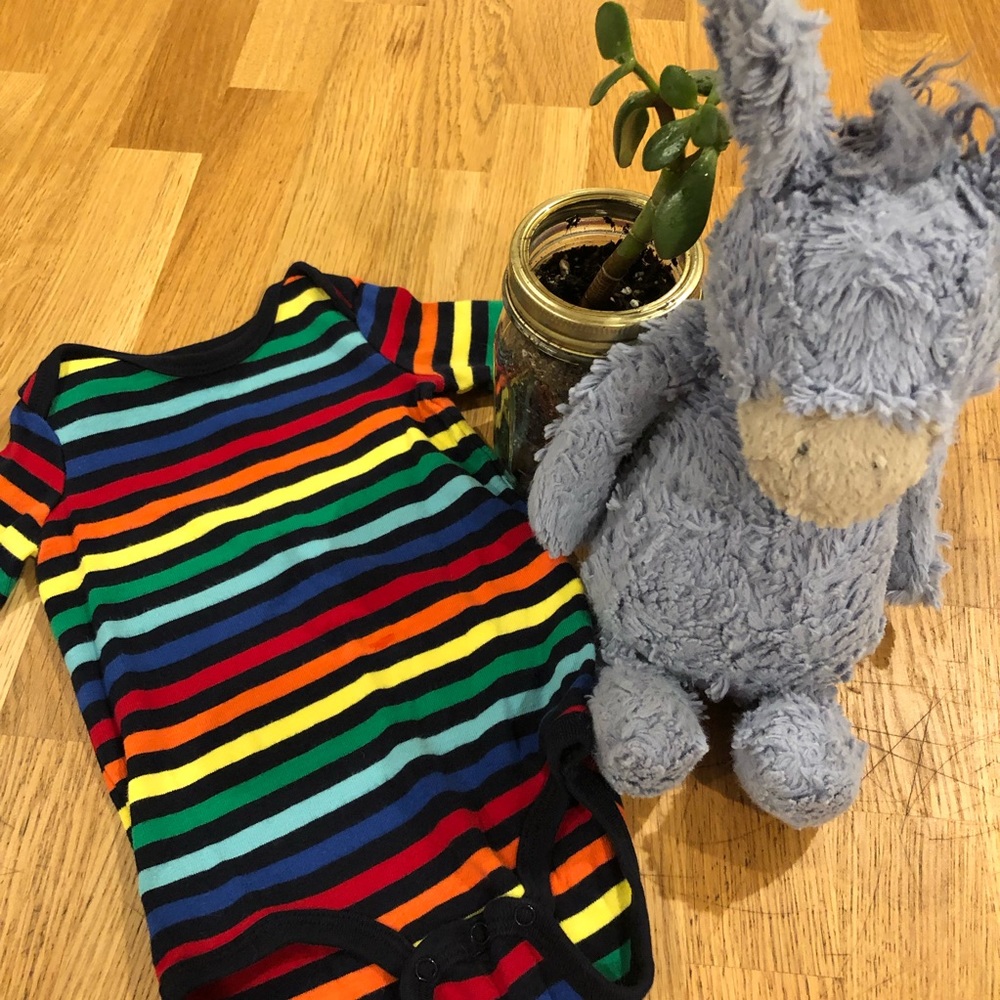 primary rainbow stripe long sleeve onesie